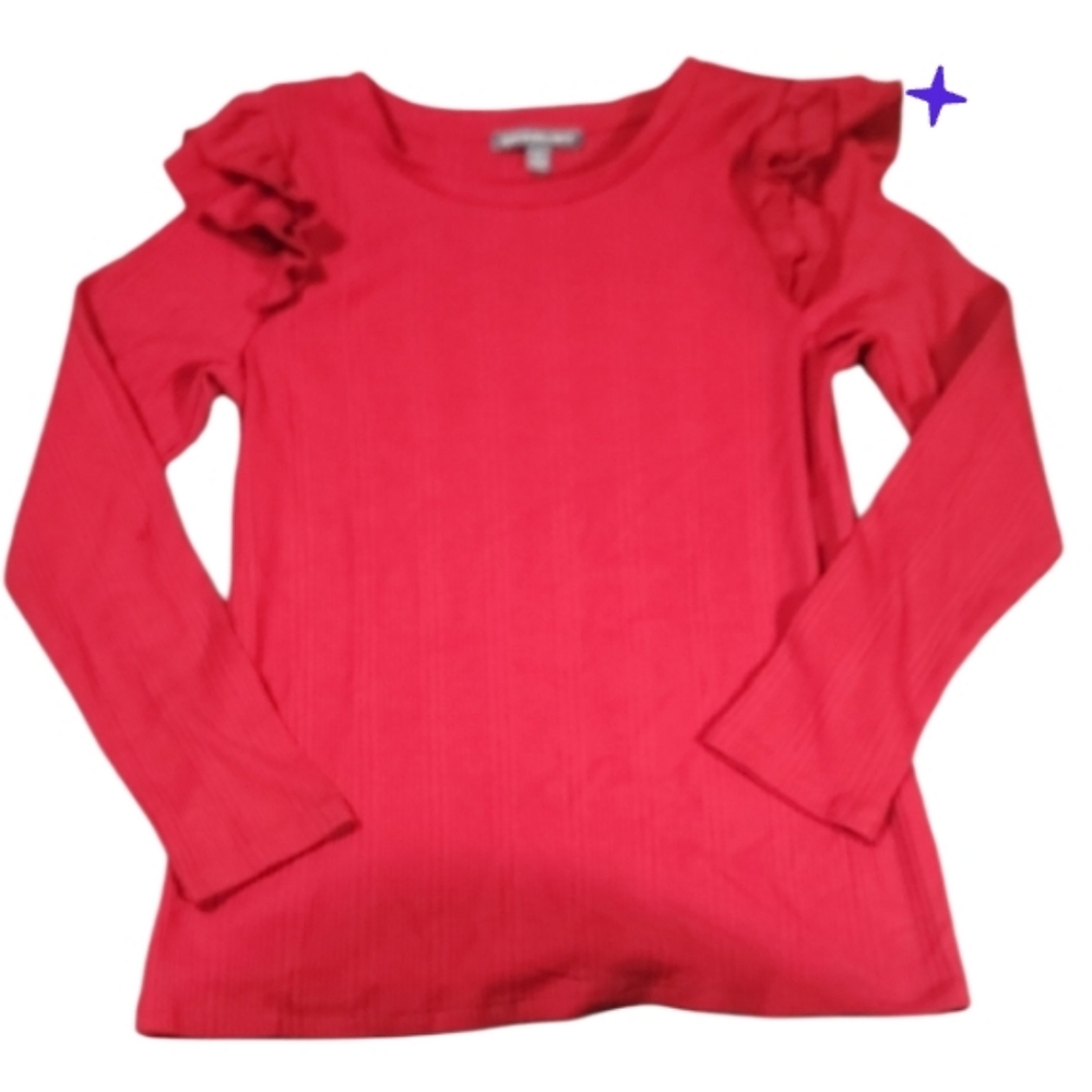 Small Ruffled Red Ribbed Sweater - image 1
